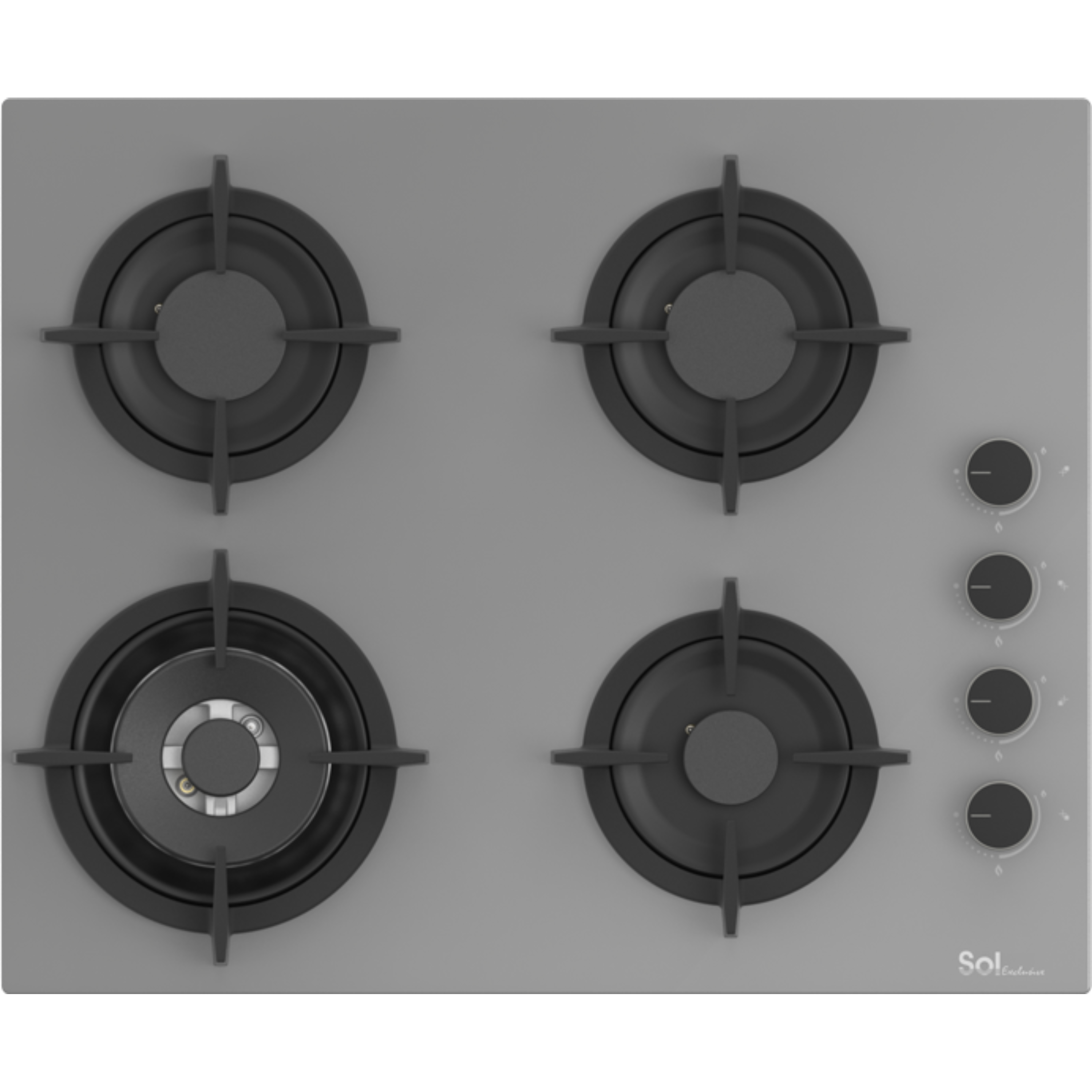 כיריים גז 4 להבות Sol S6GGW-854 - גימור זכוכית אפורה אחריות ע