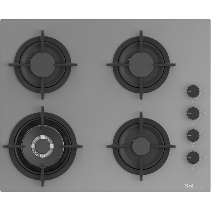 כיריים גז 4 להבות Sol S6GGW-854 - גימור זכוכית אפורה אחריות ע"י היבואן הרשמי