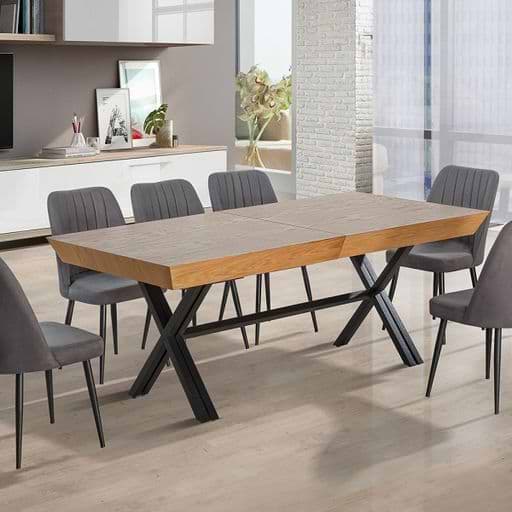 פינת אוכל מלבנית נפתחת ל-4 מטרים + 6 כסאות אפור בהיר דגם מאיה אור LEONARDO 