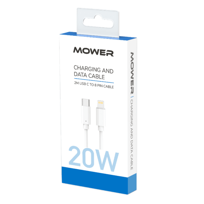 כבל טעינה וסנכרון באורך 2 מטרים Mower Lightning to USB-C - צבע לבן שנה אחריות עי היבואן הרשמי