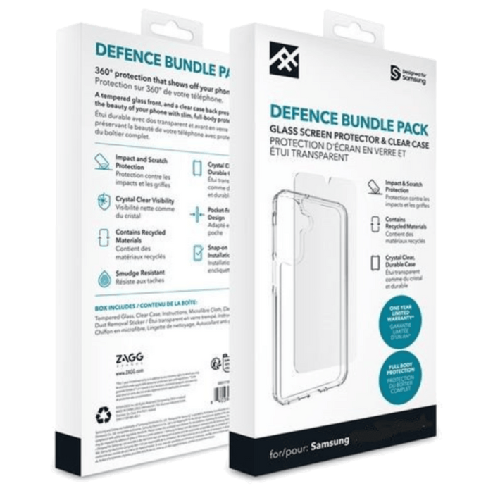 באנדל מגן מסך וכיסוי Zagg Defence לסמארטפון Samsung Galaxy S24 Plus - שקוף