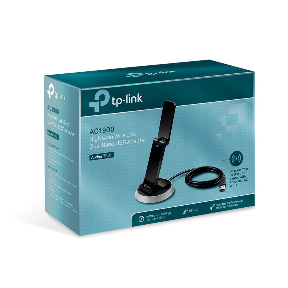 ‏כרטיס רשת אלחוטי TP-Link Archer T9UH AC1900 High Gain Wi-Fi USB Adapter - צבע שחור שלוש שנות אחריות ע