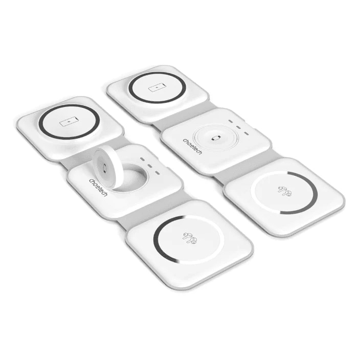 משטח טעינה אלחוטי מתקפל Choetech MagSafe 3in1+Type C  - צבע לבן שנה אחריות ע