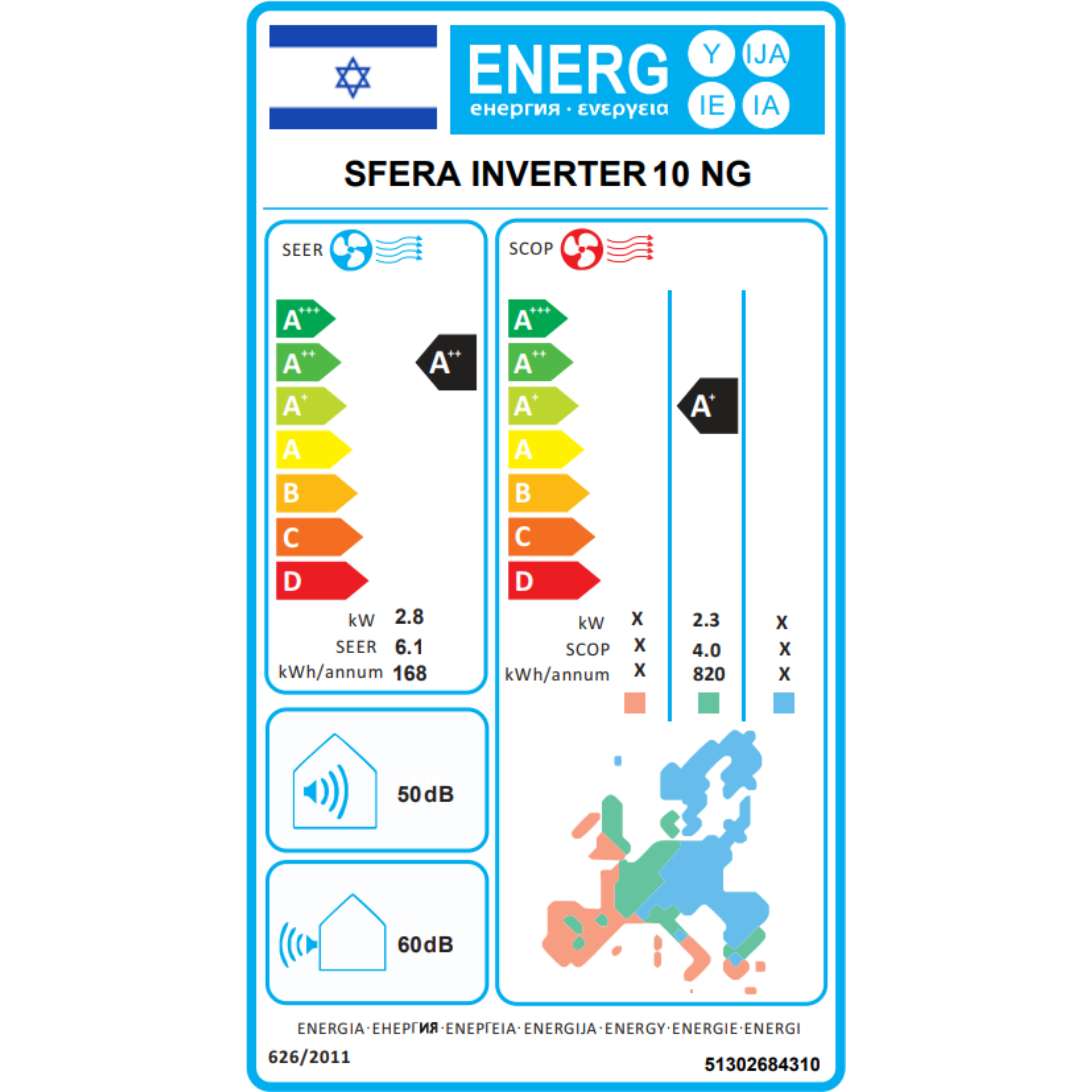 מזגן עילי מבית תדיראן  Sfera Inverter 10 NG - צבע לבן שלוש שנות אחריות ע