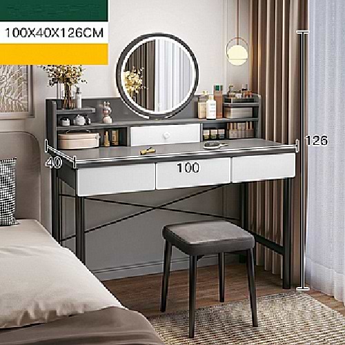 שידת איפור עם מראה כולל תאורת LED ברוחב מטר Rosso Italy RSM-2068 בצבע אפור לבן