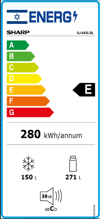 מקרר 4 דלתות מקפיא תחתון 401 ליטר נטו Sharp SJ-8435 - גימור זכוכית שחורה אחריות ע