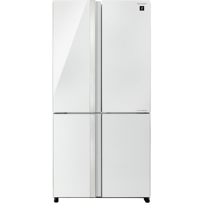 מקרר 4 דלתות 611 ליטר מקפיא תחתון Sharp SJ-8841WH Inverter - גימור זכוכית לבנה אחריות עי היבואן הרשמי