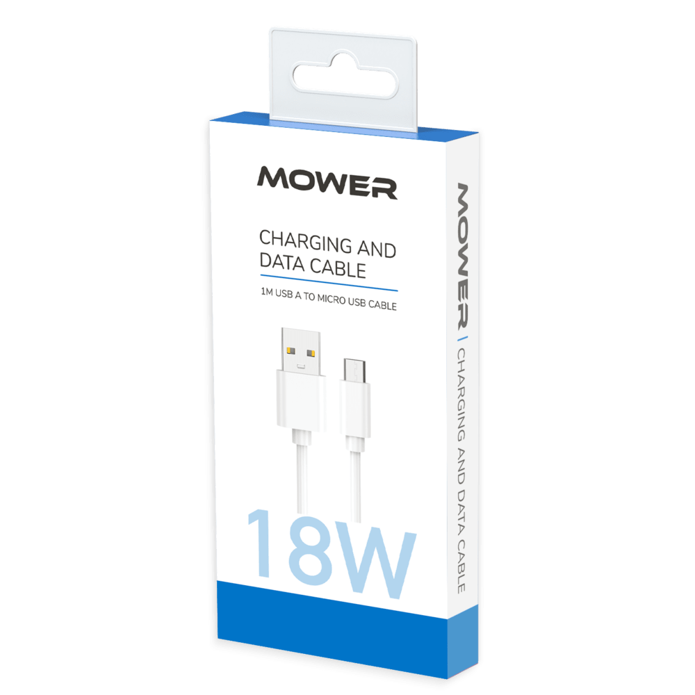 כבל טעינה וסנכרון באורך 1 מטר Mower USB A to Micro USB - צבע לבן שנה אחריות ע