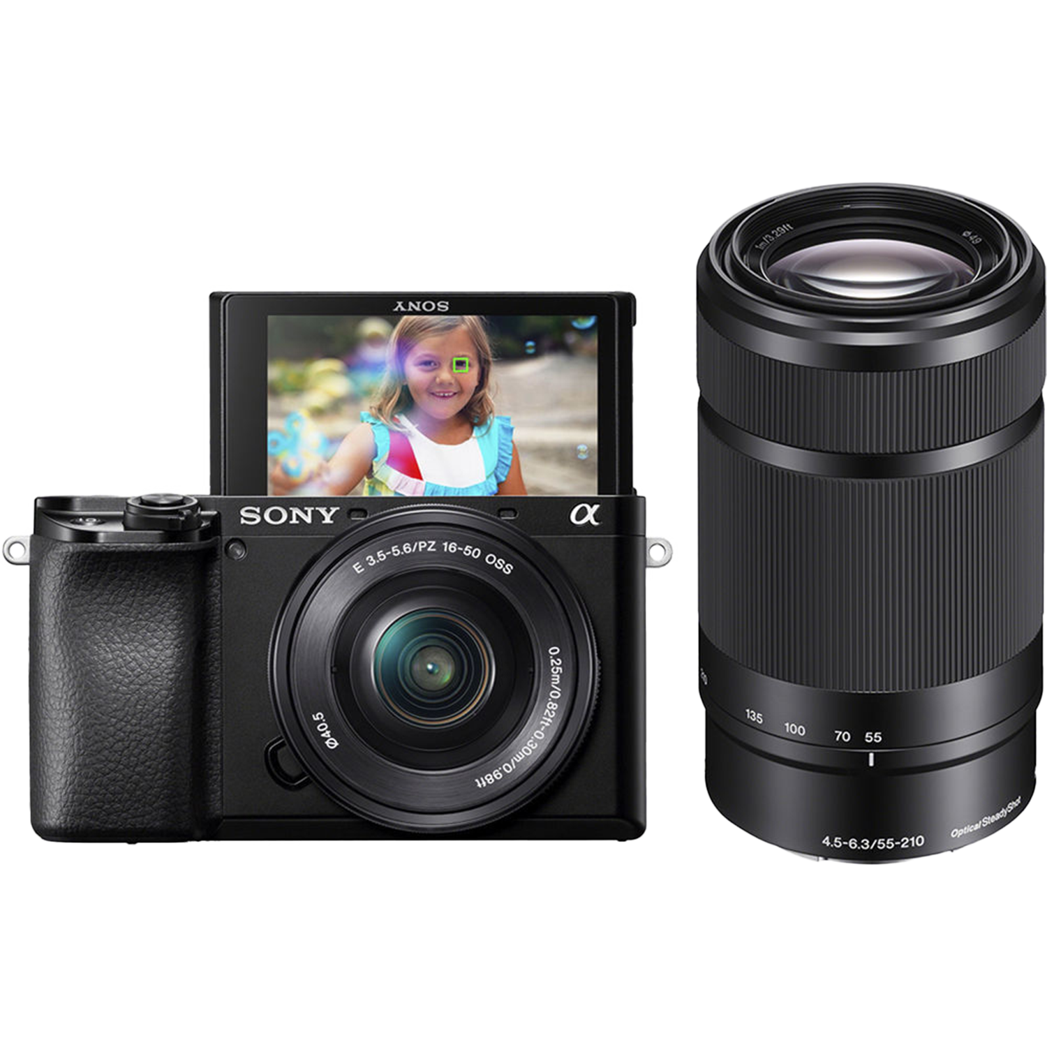 מצלמה דיגיטלית ללא מראה הכוללת שתי עדשות Sony Alpha 6100 E PZ 16-50mm f/3.5-5.6 OSS + E 55-210mm f/4.5-6.3 OSS - צבע שחור שלוש שנות אחריות ע