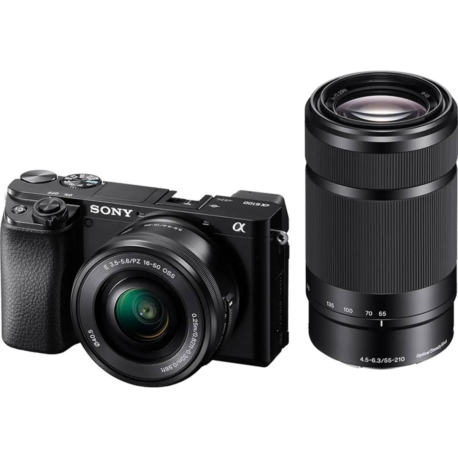 מצלמה דיגיטלית ללא מראה הכוללת שתי עדשות Sony Alpha 6100 E PZ 16-50mm f/3.5-5.6 OSS + E 55-210mm f/4.5-6.3 OSS - צבע שחור שלוש שנות אחריות ע