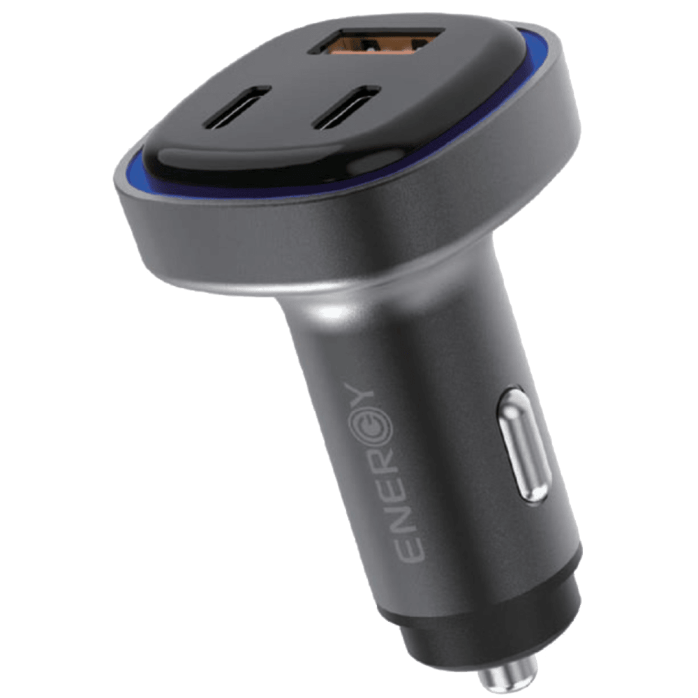 מטען לרכב Energy Swift PD 66W עם שתי יציאות USB-C ויציאת USB-A כולל כבל USB-C to Lightning - צבע שחור שנתיים אחריות ע