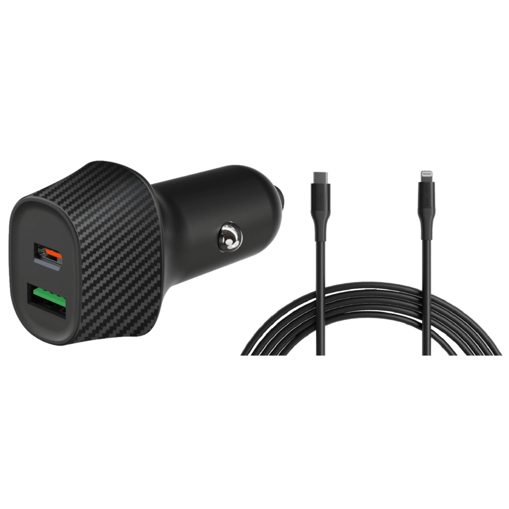 מטען רכב Mower 38W כולל כבל USB-C to Lightning - צבע שחור שנה אחריות ע