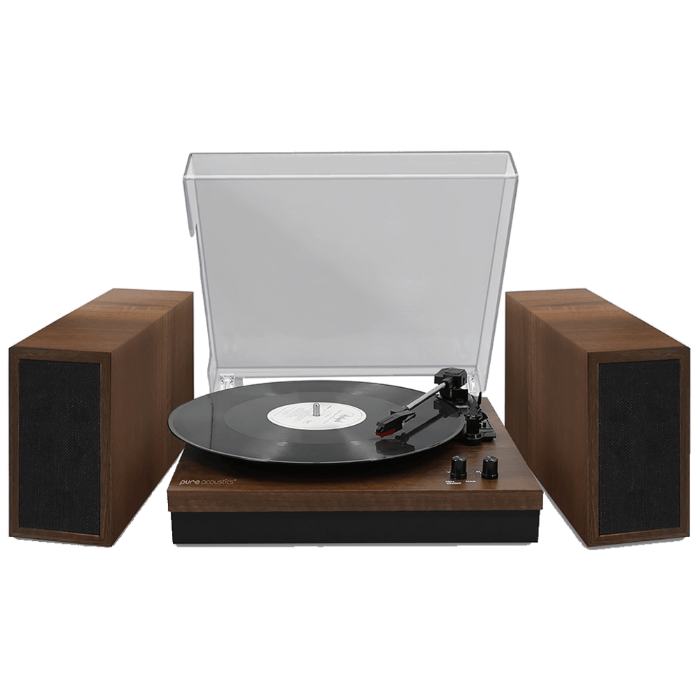 פטיפון Bluetooth עם רמקולים סטריאו וכיסוי Pure acoustics TT-45 - צבע עץ רטרו שנה אחריות ע