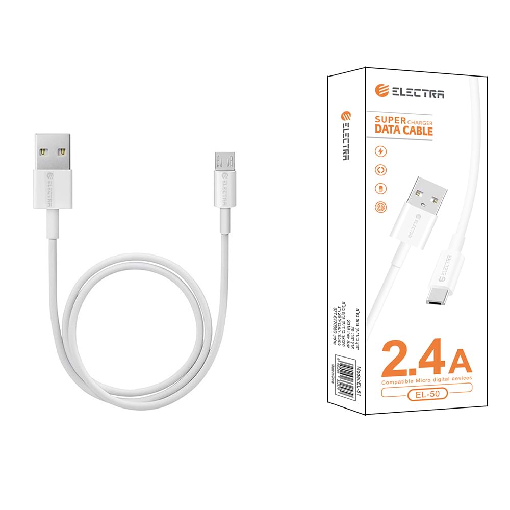כבל טעינה Micro USB אלקטרה דגם Electra EL-50 - צבע לבן 