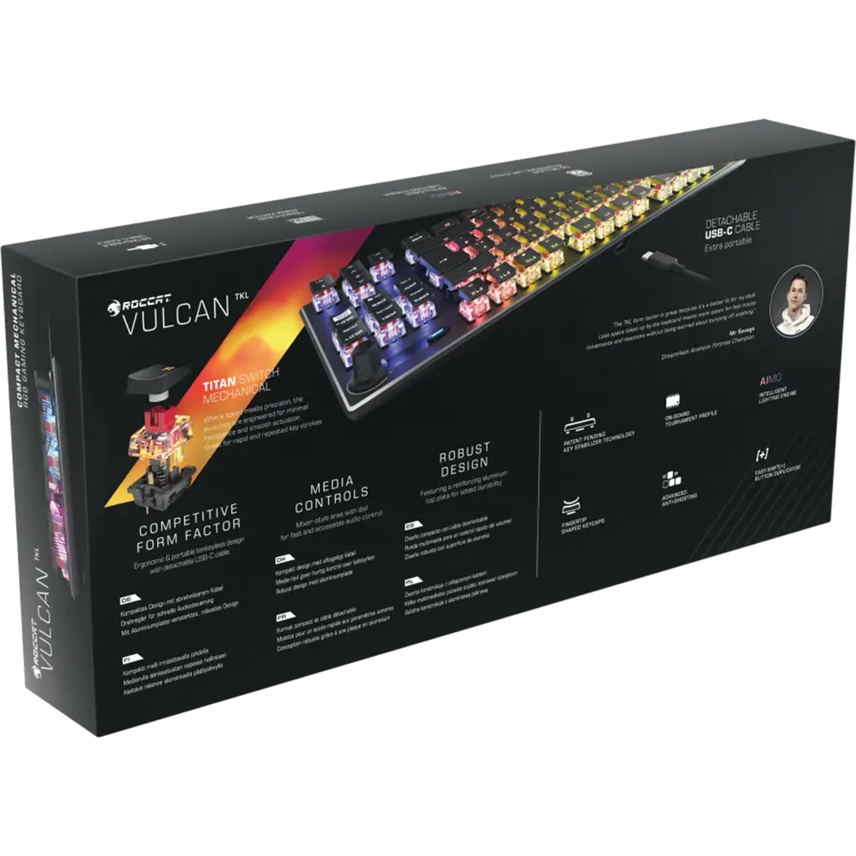 מקלדת גיימינג מכאנית קצרה Roccat Vulcan TKL Linear Red Switch RGB - צבע שחור שנה אחריות ע