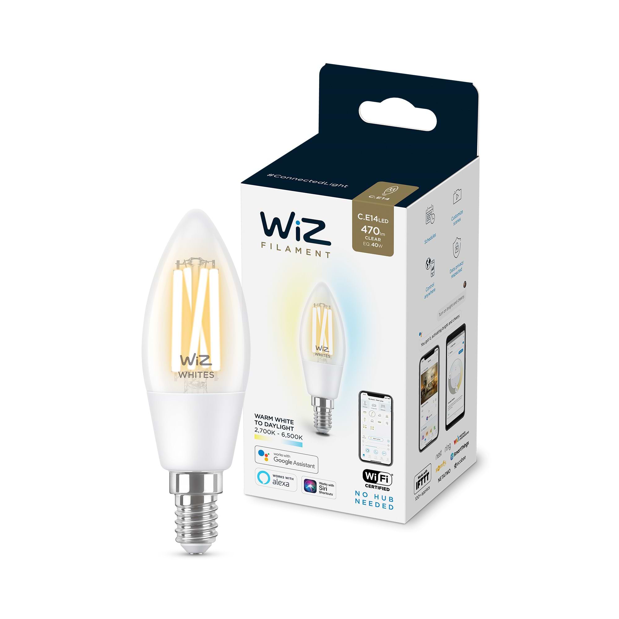  נורת לד חכמה מבית Wiz Wi-Fi BLE 40W CL 1PF/6 - צבע לבן שנתיים אחריות ע