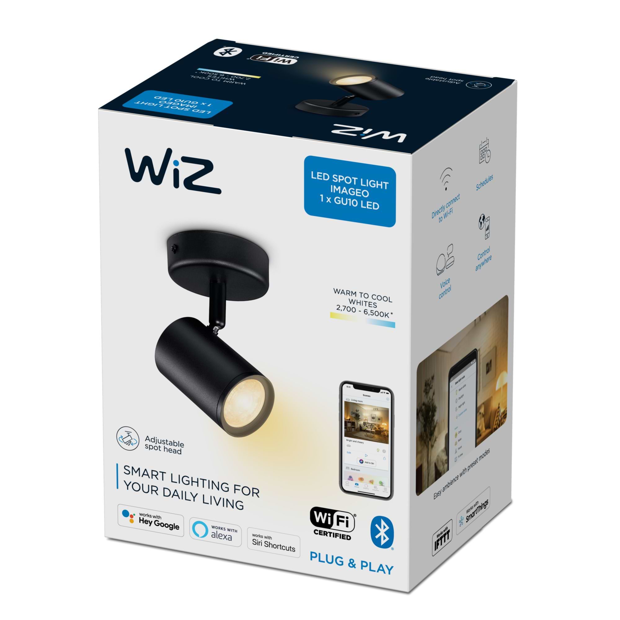 גוף תאורה חכם Wiz IMAGEO WiZ Spots 1x5W B TW - צבע שחור שנתיים אחריות ע