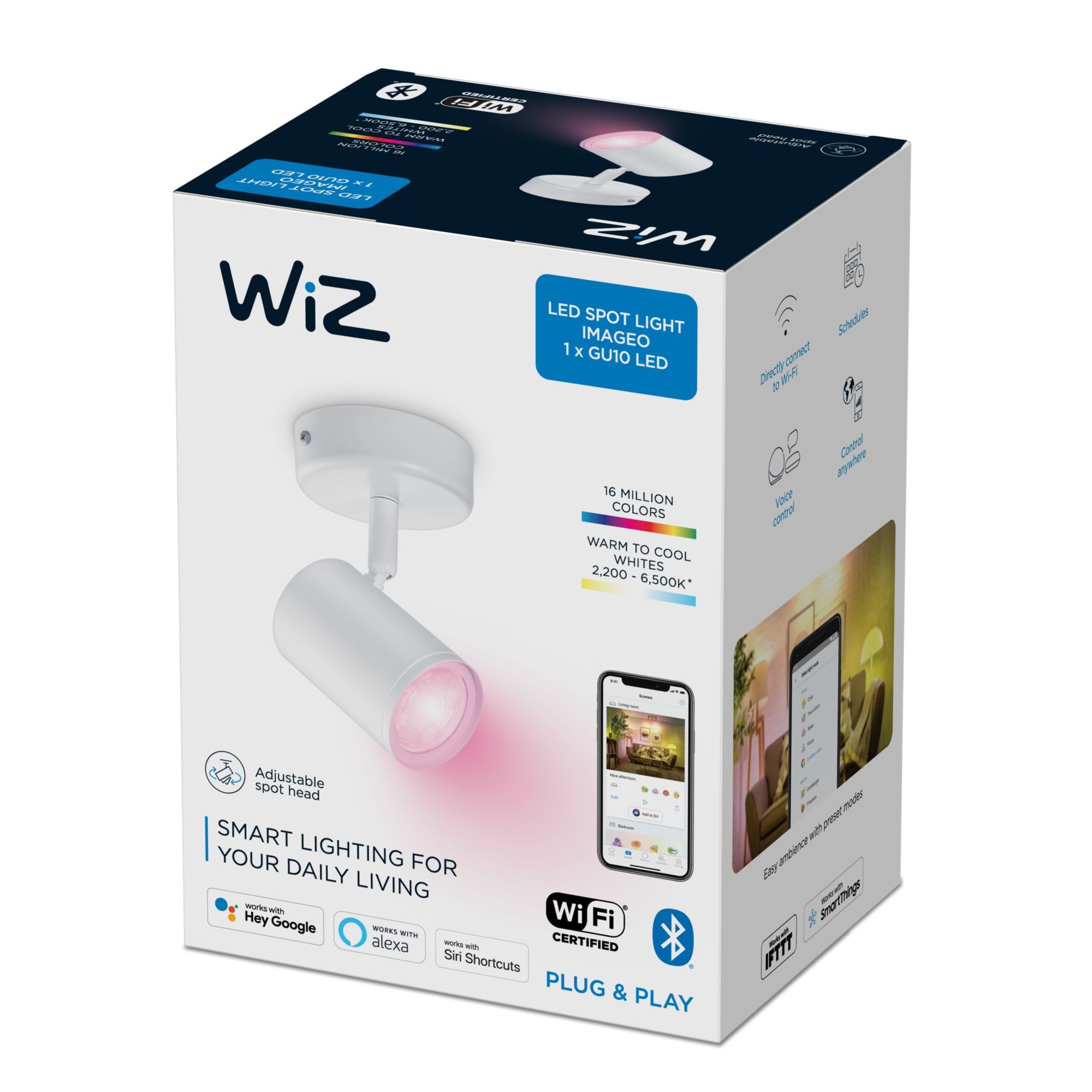 גוף תאורה חכם Wiz IMAGEO WiZ Spots 1x5W W RGB - צבע לבן שנתיים אחריות ע