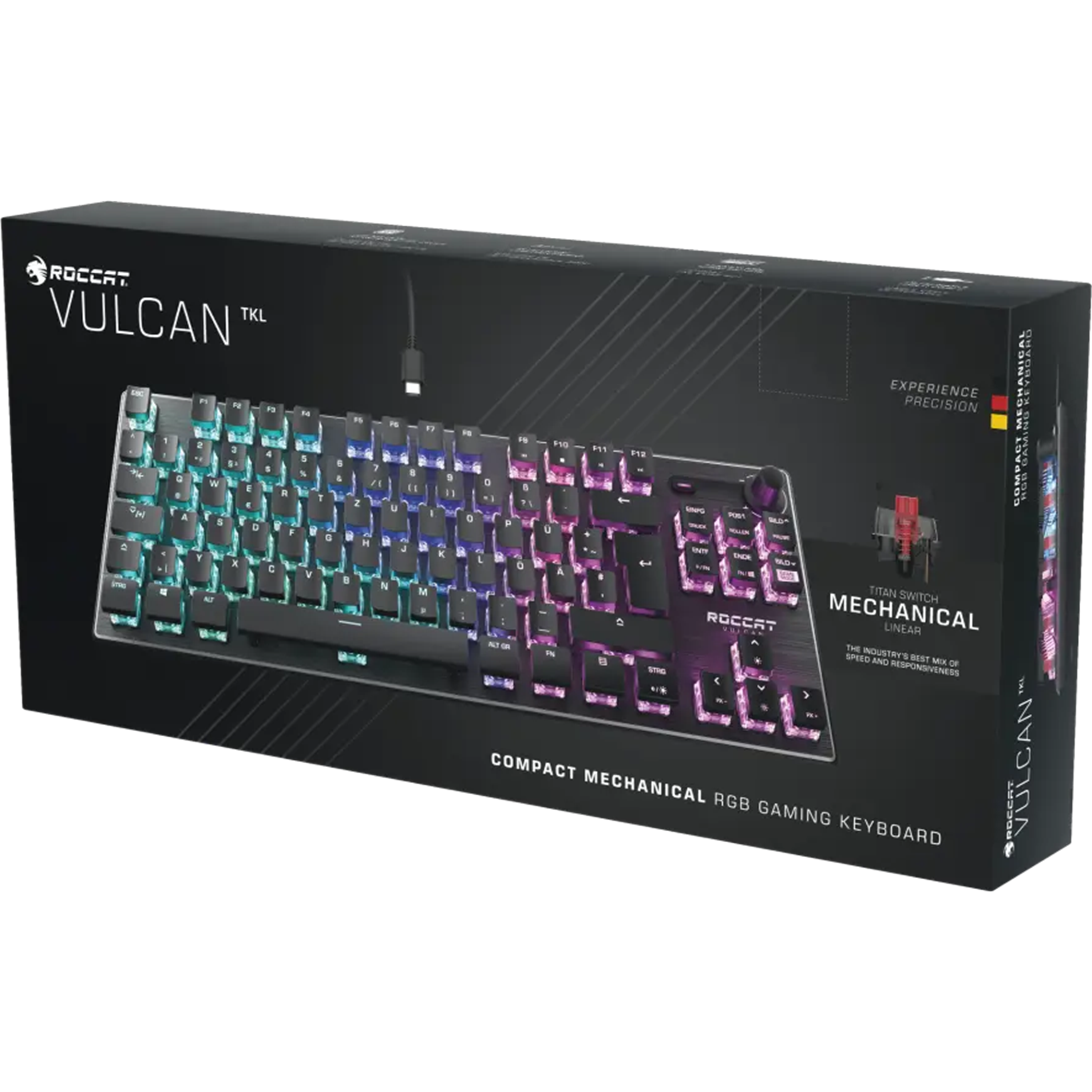 מקלדת גיימינג מכאנית קצרה Roccat Vulcan TKL Linear Red Switch RGB - צבע שחור שנה אחריות ע