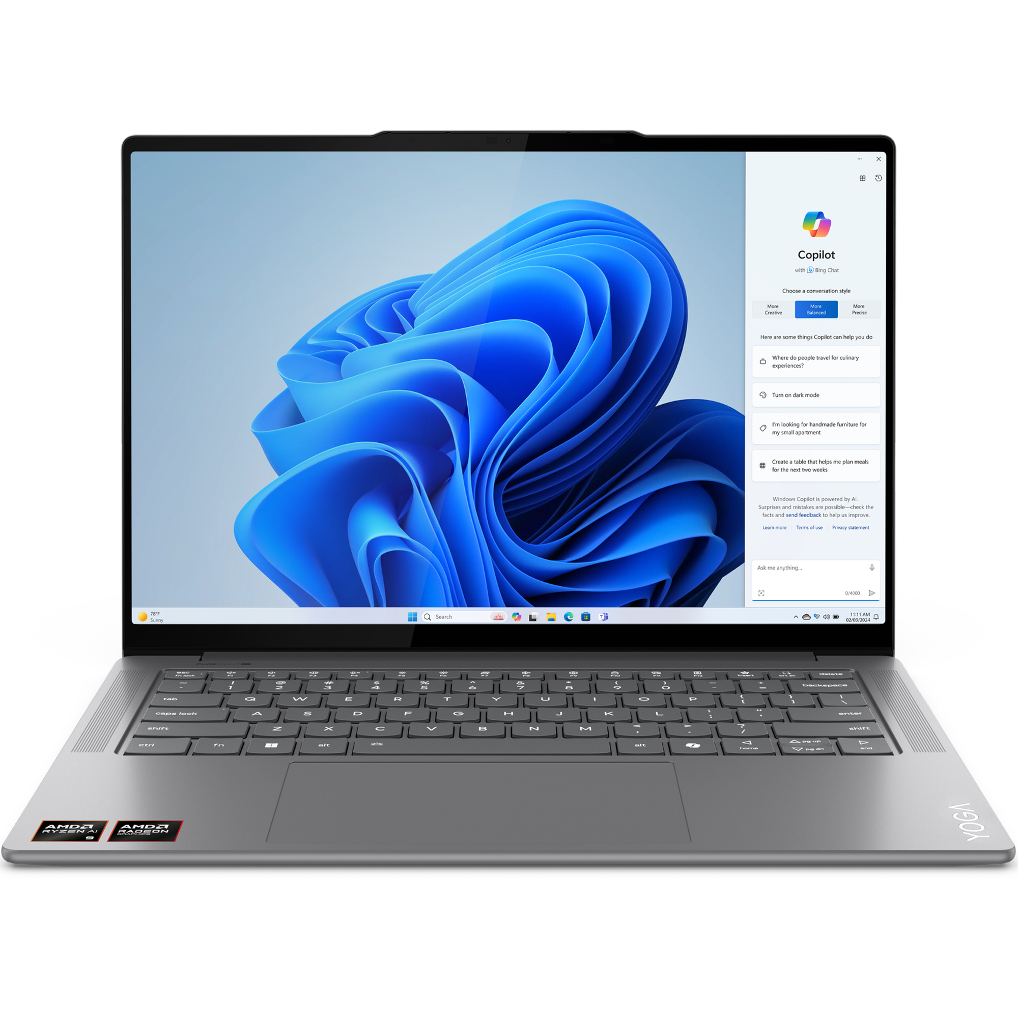 מחשב נייד Lenovo Yoga Pro 7 14ASP9 - 83HN001KIV - Ryzen AI 9 365 1TB SSD 32GB RAM Windows 11 Pro - צבע אפור שלוש שנות אחריות ע