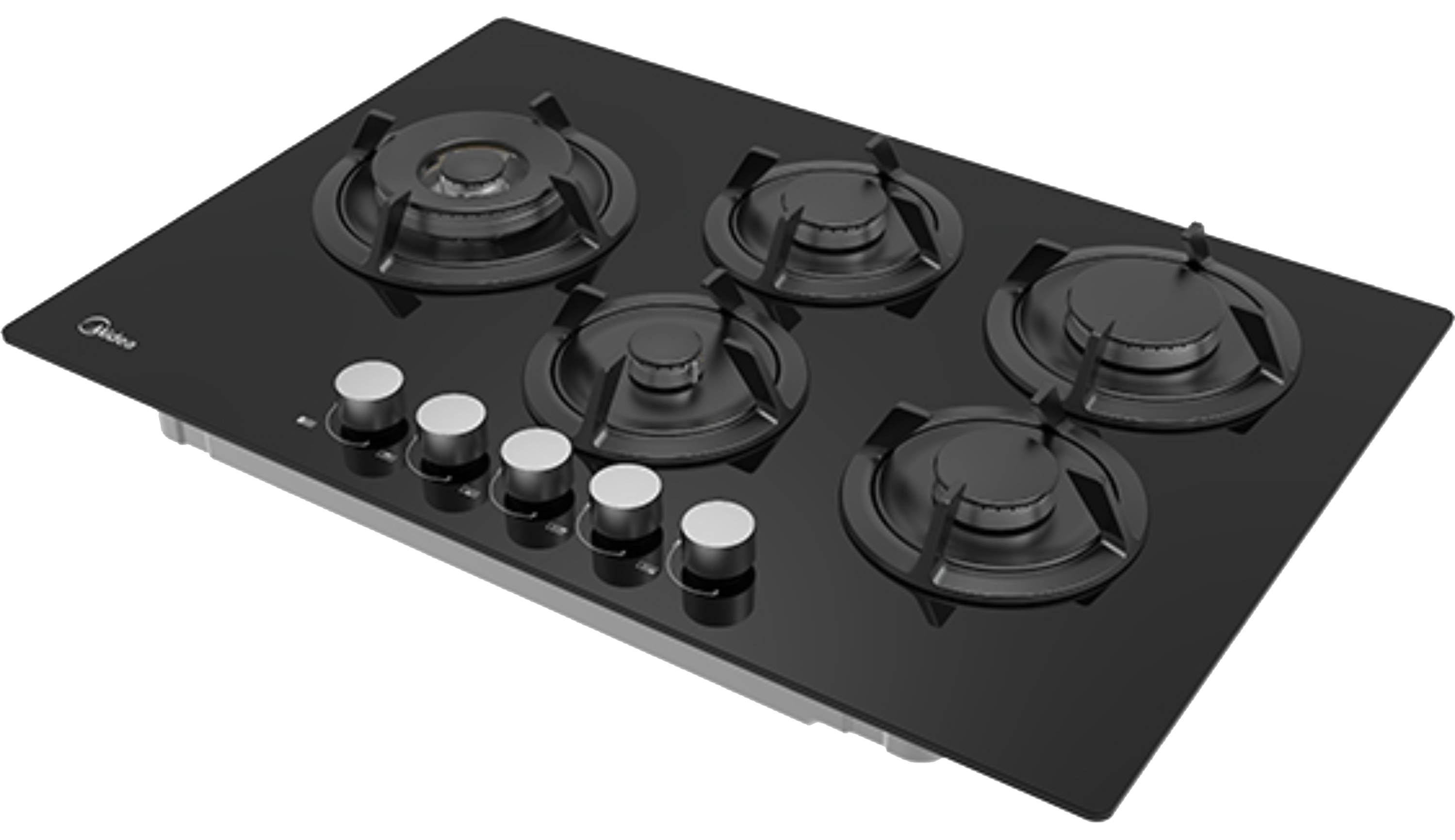 כיריים גז 5 להבות בגימור זכוכית שחורה 75 ס