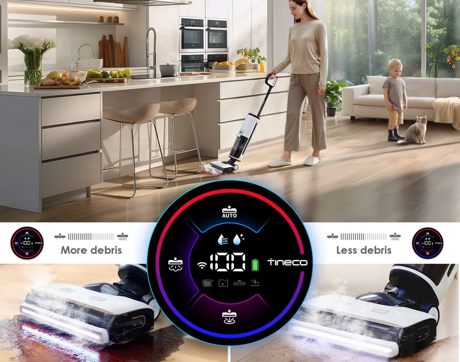 שואב ושוטף רצפות אלחוטי חכם עם קיטור מובנה Tineco Floor One S7 Steam - שנתיים אחריות ע"י היבואן הרשמי 