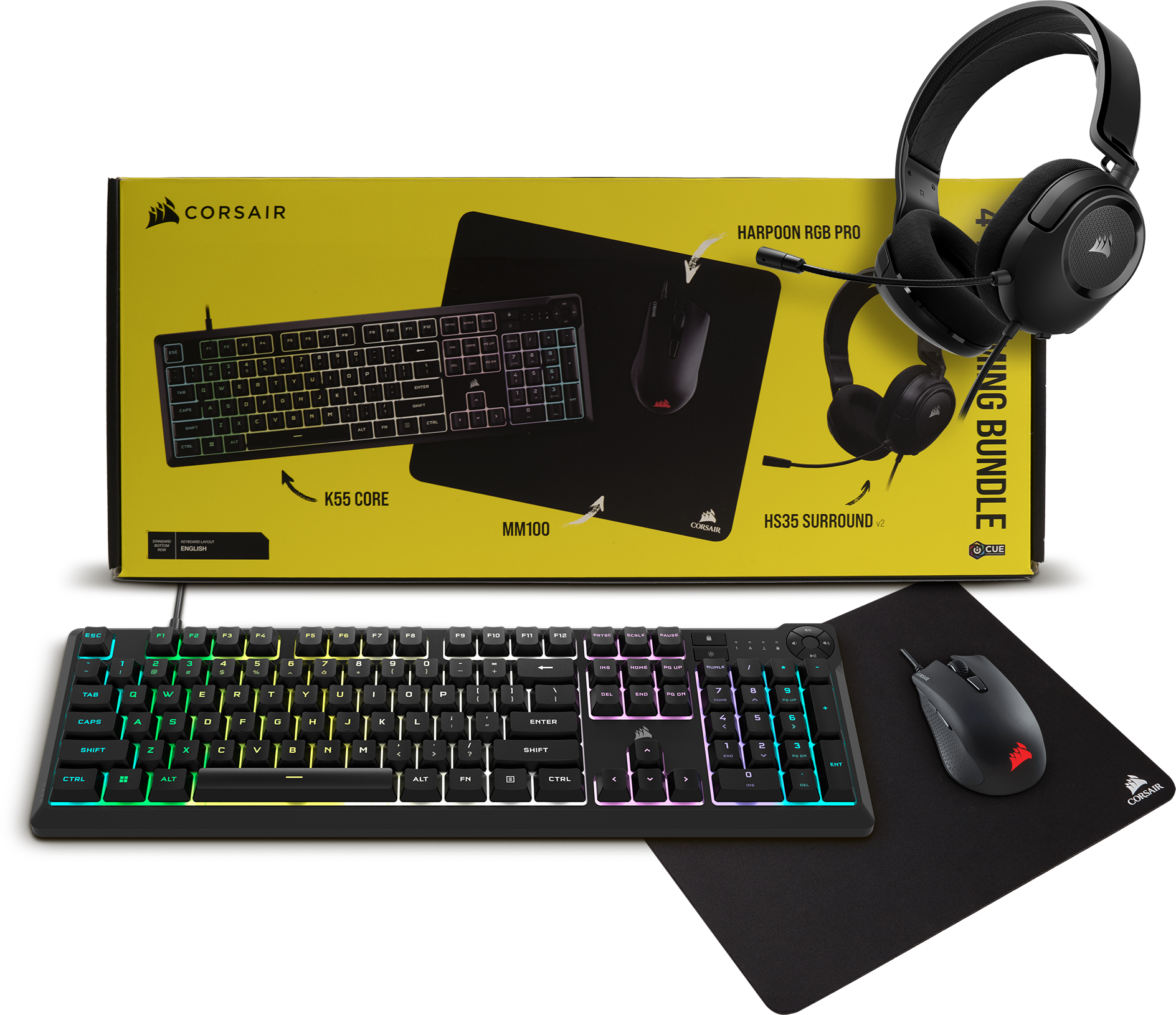 באנדל גיימינג Corsair Special Edition הכולל מקלדת, עכבר, משטח לעכבר ואוזניות - צבע שחור שנתיים אחריות ע"י היבואן הרשמי