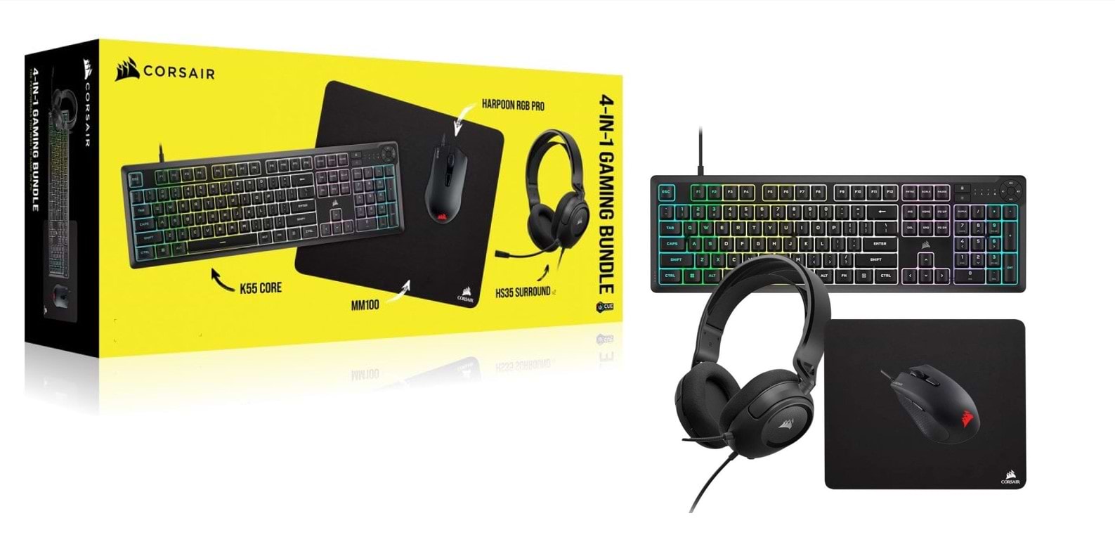 באנדל גיימינג Corsair Special Edition הכולל מקלדת, עכבר, משטח לעכבר ואוזניות - צבע שחור שנתיים אחריות ע"י היבואן הרשמי