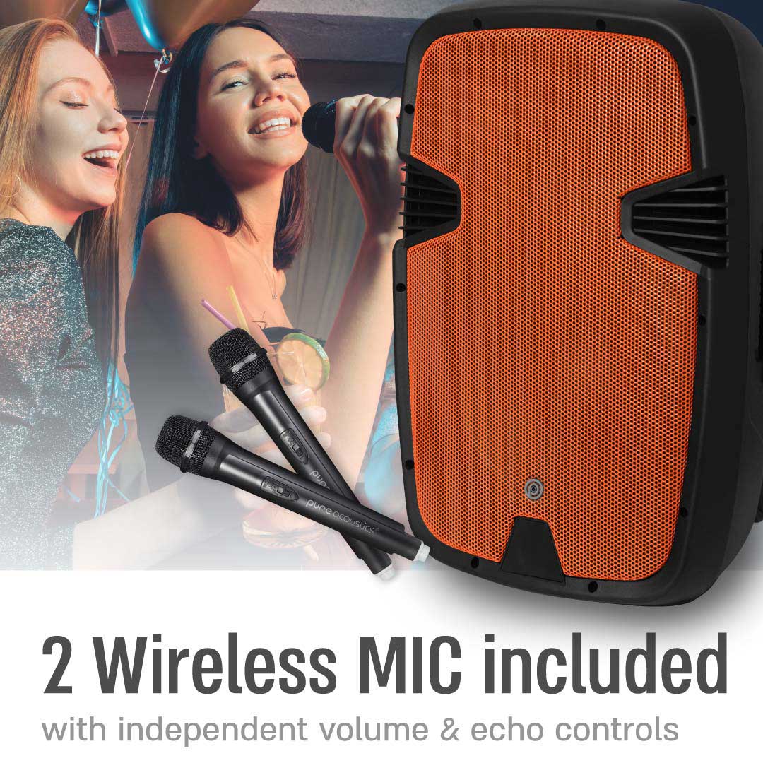בידורית עם 2 מיקרופנים אלחוטיים Pure Acoustics PMW-3015 - צבע שחור שנה אחריות ע"י היבואן הרשמי
