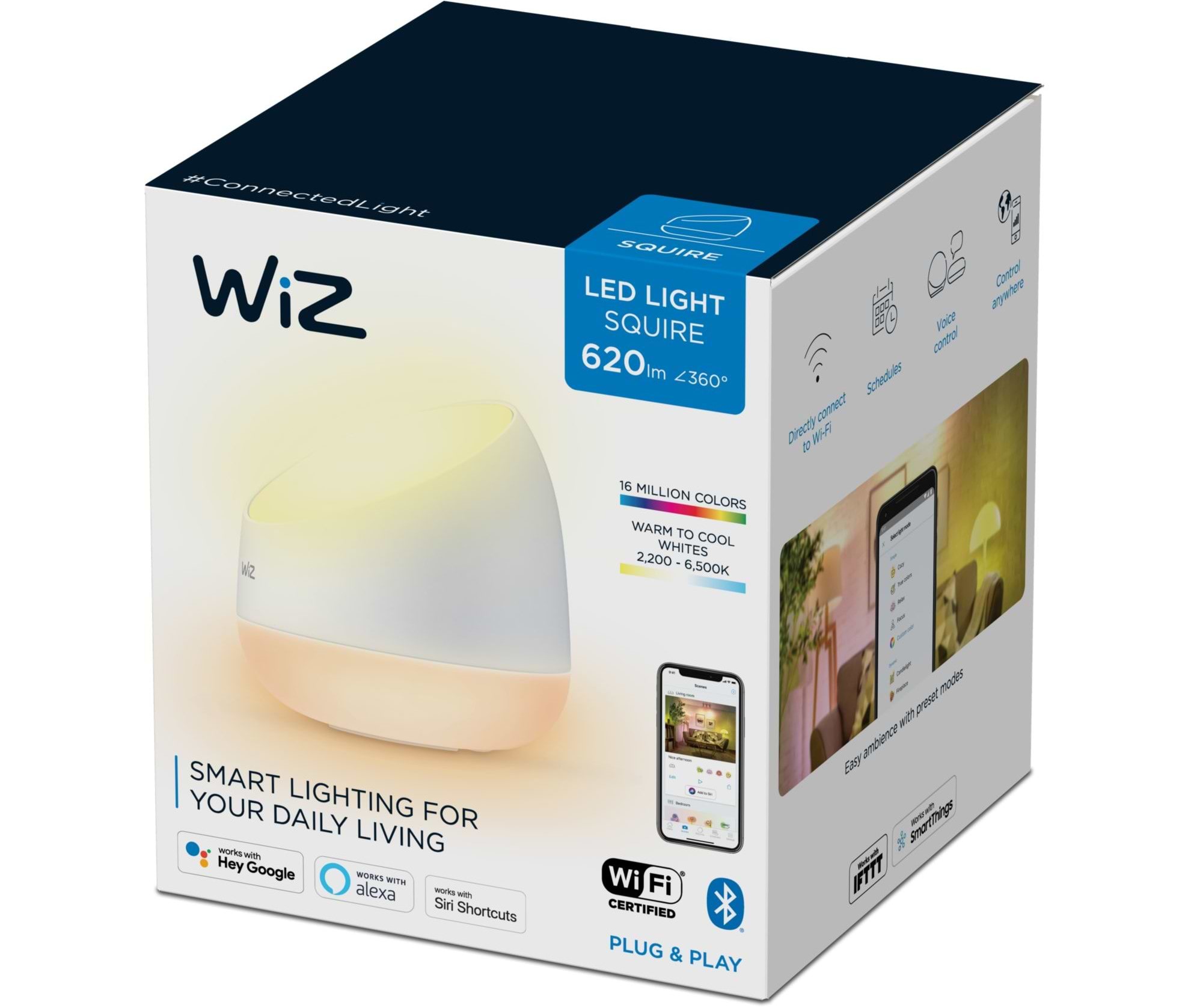  מנורת שולחן חכמה Wiz SQUIRE WiZ Portable 9W RGB - צבע לבן שנתיים אחריות ע"י היבואן הרשמי