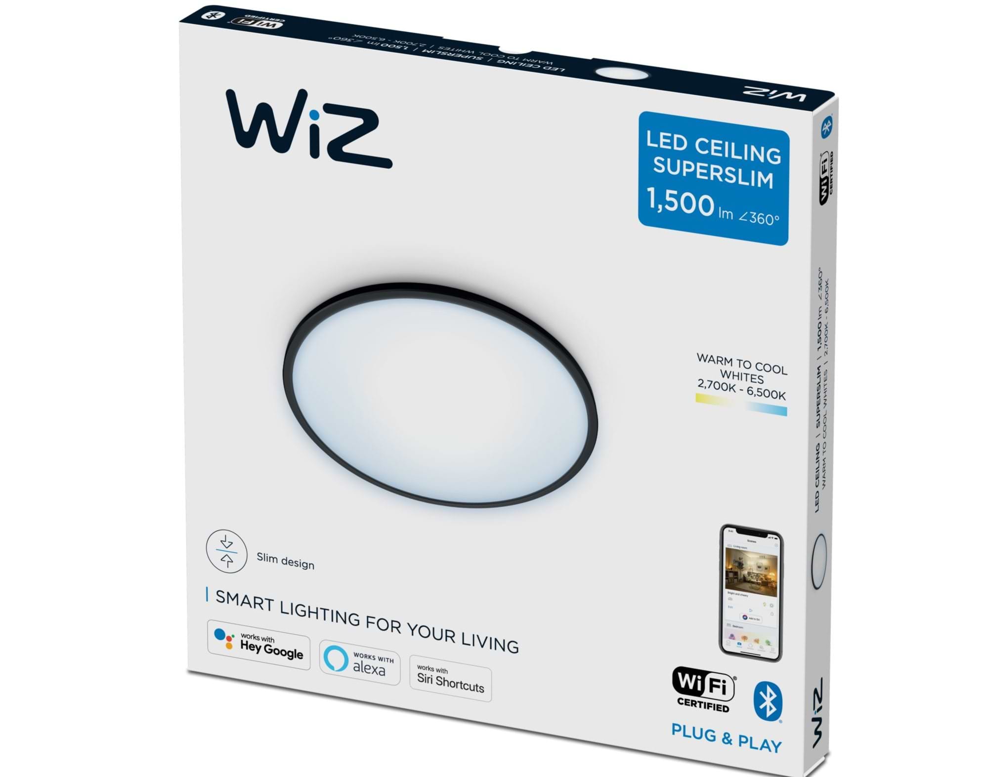  צמוד תקרה חכם Wiz SuperSlim WiZ Ceiling 16W B RD TW - צבע שחור שנתיים אחריות ע"י היבואן הרשמי