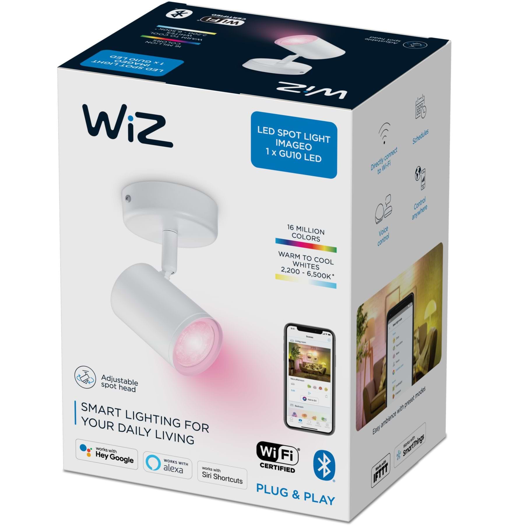 גוף תאורה חכם Wiz IMAGEO WiZ Spots 1x5W W RGB - צבע לבן שנתיים אחריות ע"י היבואן הרשמי