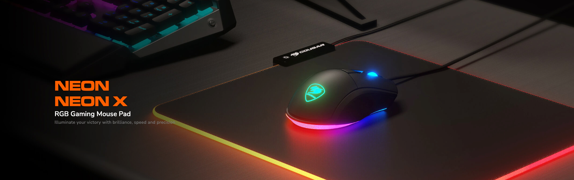 משטח גיימינג לעכבר Cougar Gaming Mouse Pad Neon RGB - צבע שחור אחריות ע"י היבואן