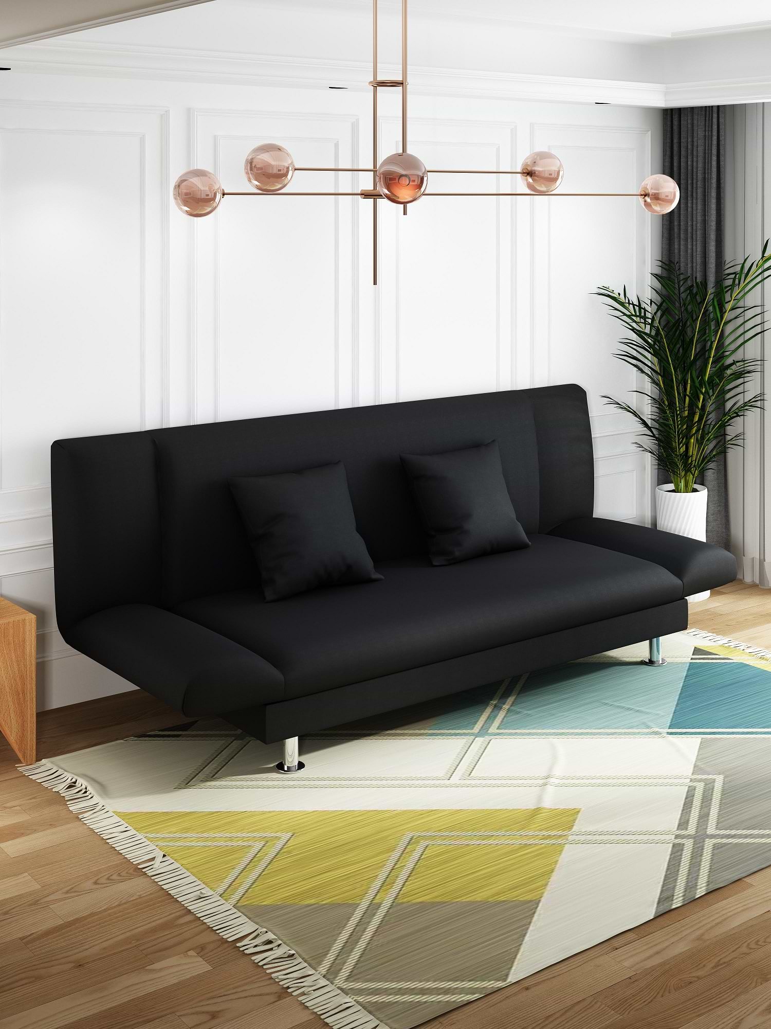 ספה תלת מושבית נמוכה נפתחת למיטה מידה 0.95X1.8 מטר דגם MSR-1093 צבע שחור ROSSO ITALY