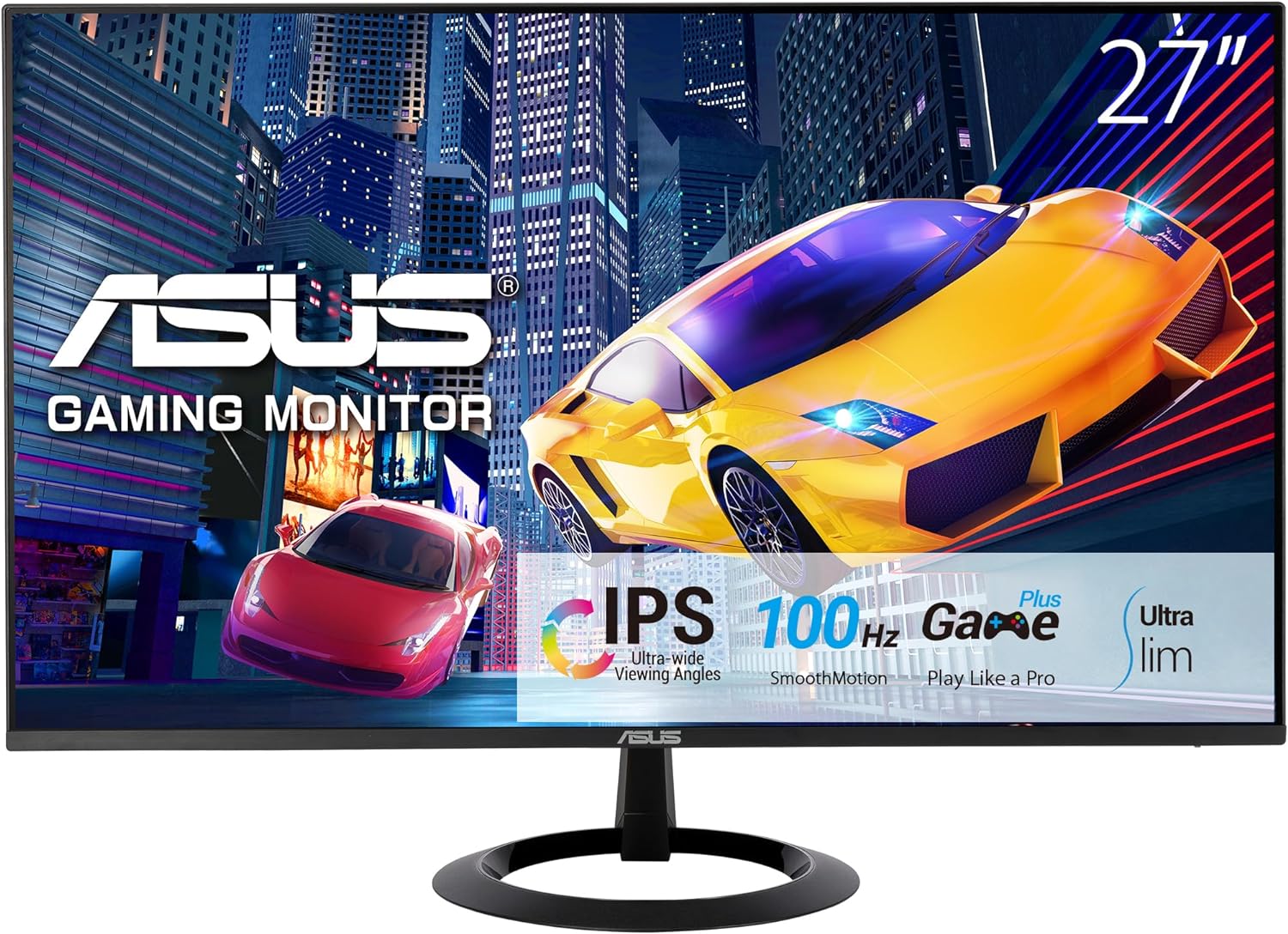 מסך מחשב גיימינג 27'' ASUS VZ27EHF-W FHD 100HZ 1MS IPS - צבע לבן שלוש שנות אחריות ע"י היבואן הרשמי