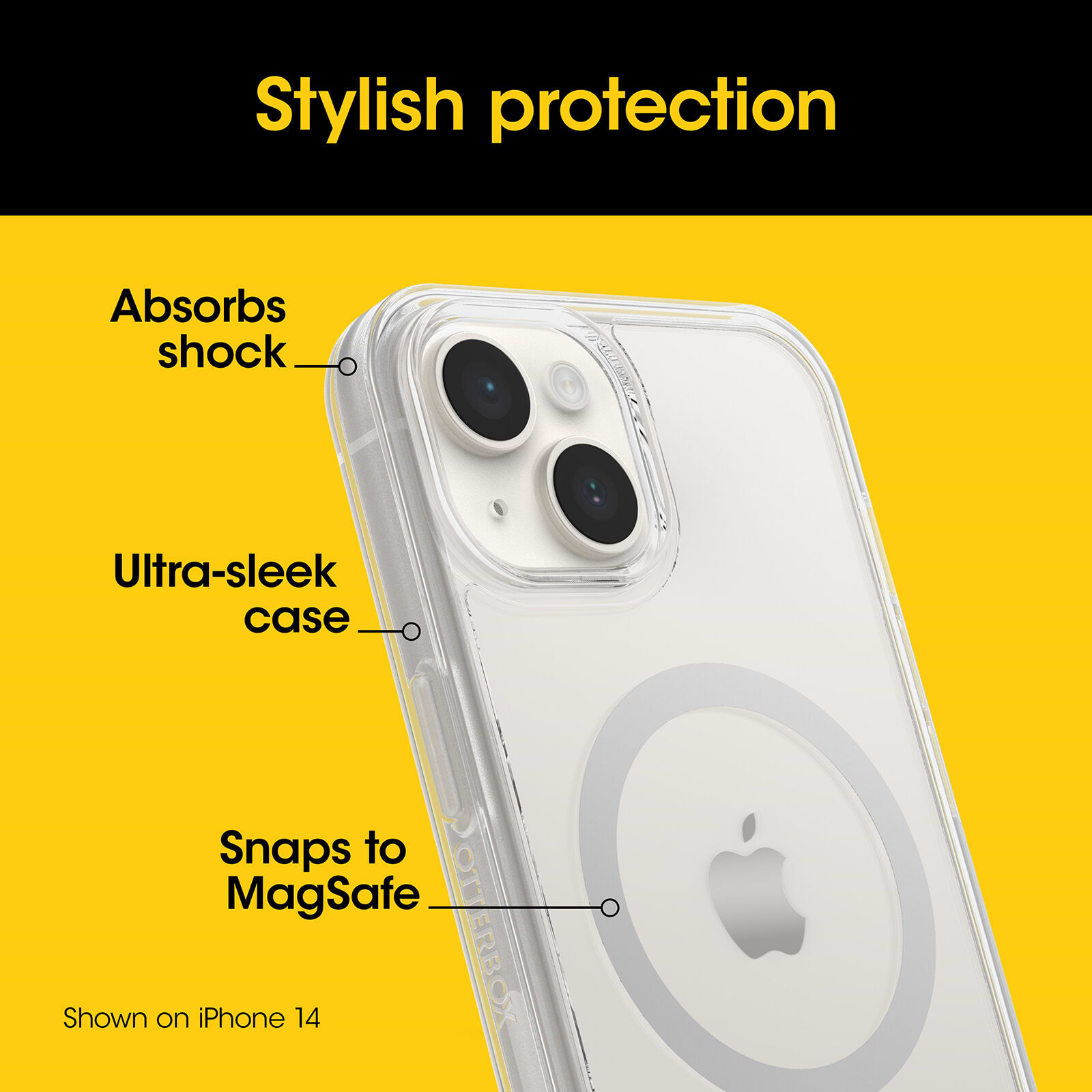 כיסוי לסמארפון OtterBox Symmetry ל- iPhone 15 Pro עם חיבור MagSafe - צבע שקוף שנה אחריות ע"י יבואן הרשמי
