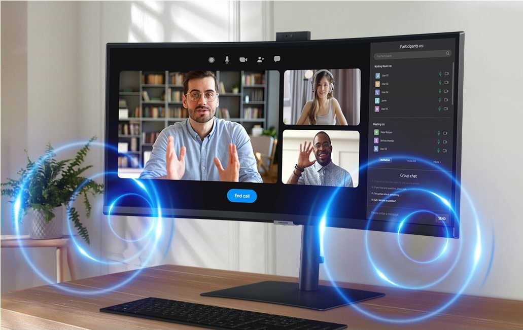 מסך מחשב עם רמקולים ומצלמה מובנית 34'' Samsung ViewFinity S6 S34C650VAM FreeSync VA UWQHD 100Hz - צבע שחור שלוש שנות אחריות ע"י היבואן הרשמי