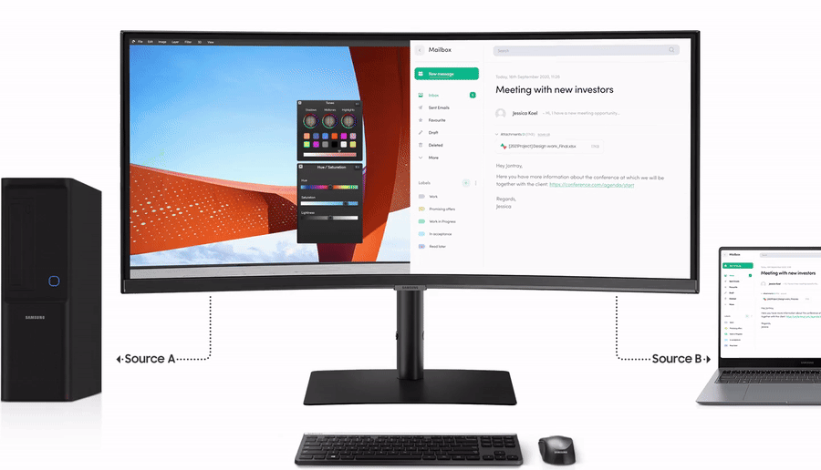מסך מחשב עם רמקולים ומצלמה מובנית 34'' Samsung ViewFinity S6 S34C650VAM FreeSync VA UWQHD 100Hz - צבע שחור שלוש שנות אחריות ע"י היבואן הרשמי