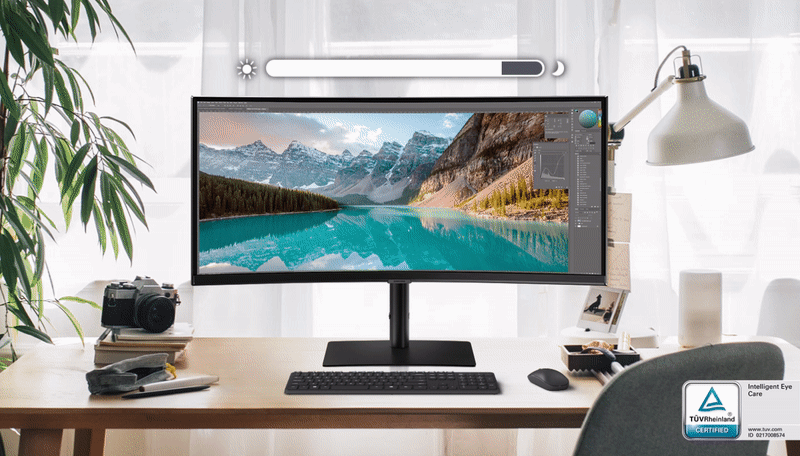 מסך מחשב עם רמקולים ומצלמה מובנית 34'' Samsung ViewFinity S6 S34C650VAM FreeSync VA UWQHD 100Hz - צבע שחור שלוש שנות אחריות ע"י היבואן הרשמי