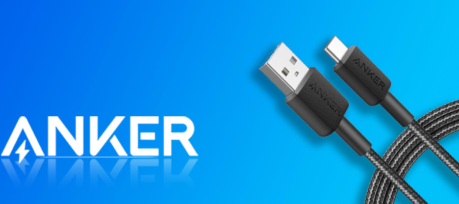 כבל טעינה והעברת נתונים  Anker 322 USB-A to USB-C -  אורך 1.8 מטר צבע שחור שנה אחריות ע"י היבואן הרשמי
