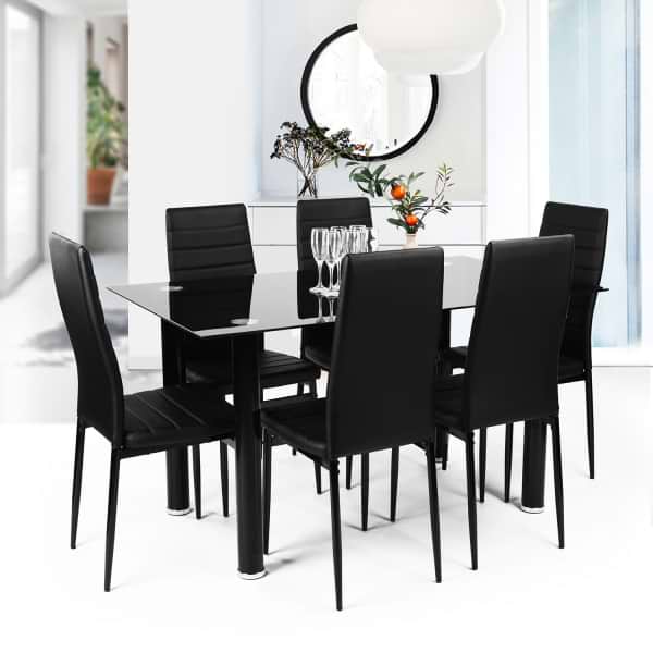 פינת אוכל עם 6 כיסאות דגם וונציה צבע שחור HOMAX
