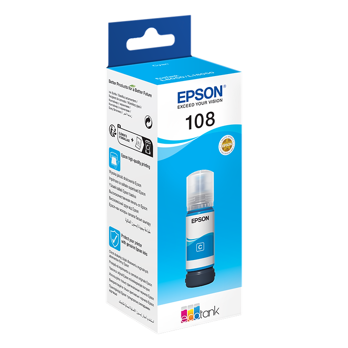 בקבוק דיו מקורי 70 מל Epson EcoTank 108 Cyan ink bottle - צבע תכלת
