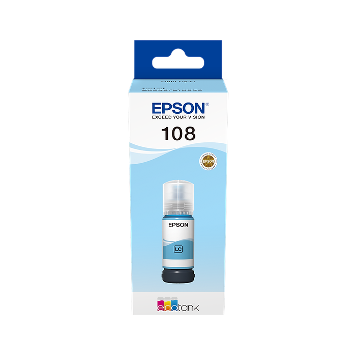 בקבוק דיו מקורי 70 מל Epson EcoTank 108 Light Cyan ink bottle - צבע תכלת