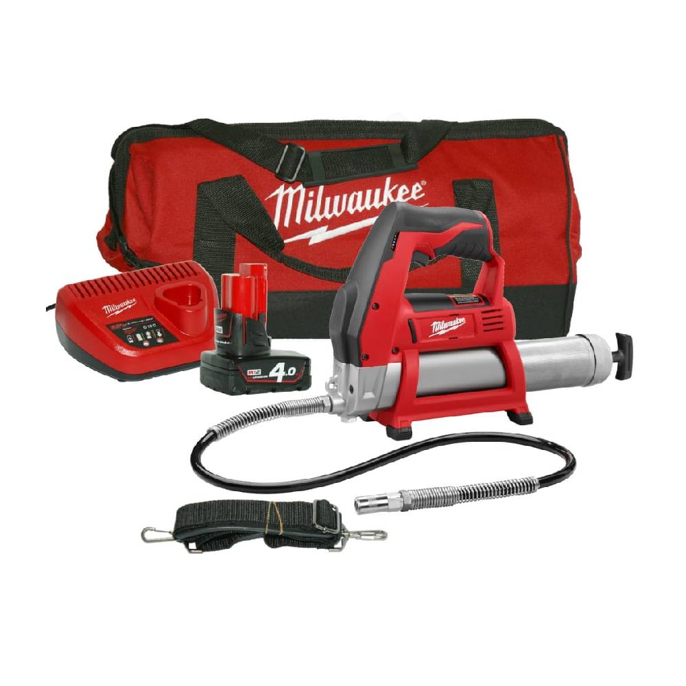 אקדח גריז מגרזת 12V עם 2 סוללות 4AH ומטען 2446-22-4AH / M12 GG MILWAUKEE