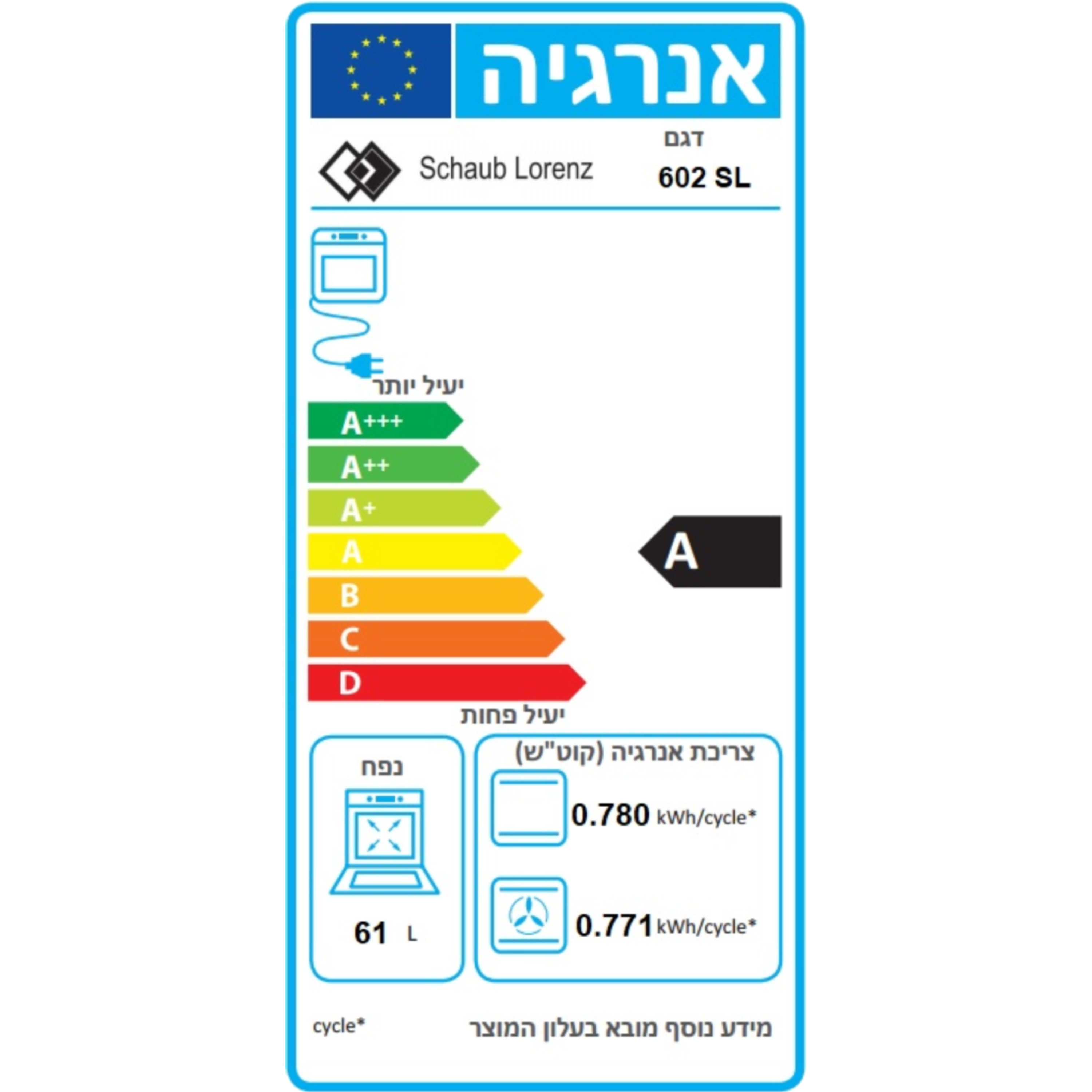 תנור אפייה משולב דו תאי הלכתי Schaub Lorenz 260SL Semi-Professional בהכשר משמרת השבת - צבע שחור אחריות ע