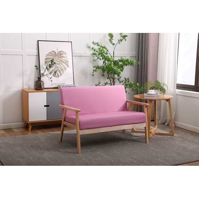 ספה מעוצבת דו מושבית עם ידיות מעץ דגם MSH-11-15 צבע ורוד ROSSO ITALY 