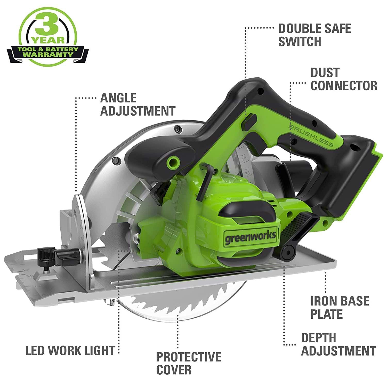 מסור עגול '7.25' 24V Brushless עם סוללה 4.0Ah + מטען מהיר Greenworks