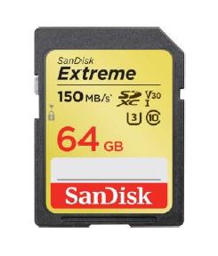 כרטיס זיכרון SanDisk Extreme SDXC Card 64GB 150MB/s V30 UHS-I U3 Class 10 UHS-I - אחריות לכל החיים ע