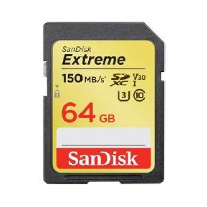 כרטיס זיכרון SanDisk Extreme SDXC Card 64GB 150MB/s V30 UHS-I U3 Class 10 UHS-I - אחריות לכל החיים עי היבואן הרשמי