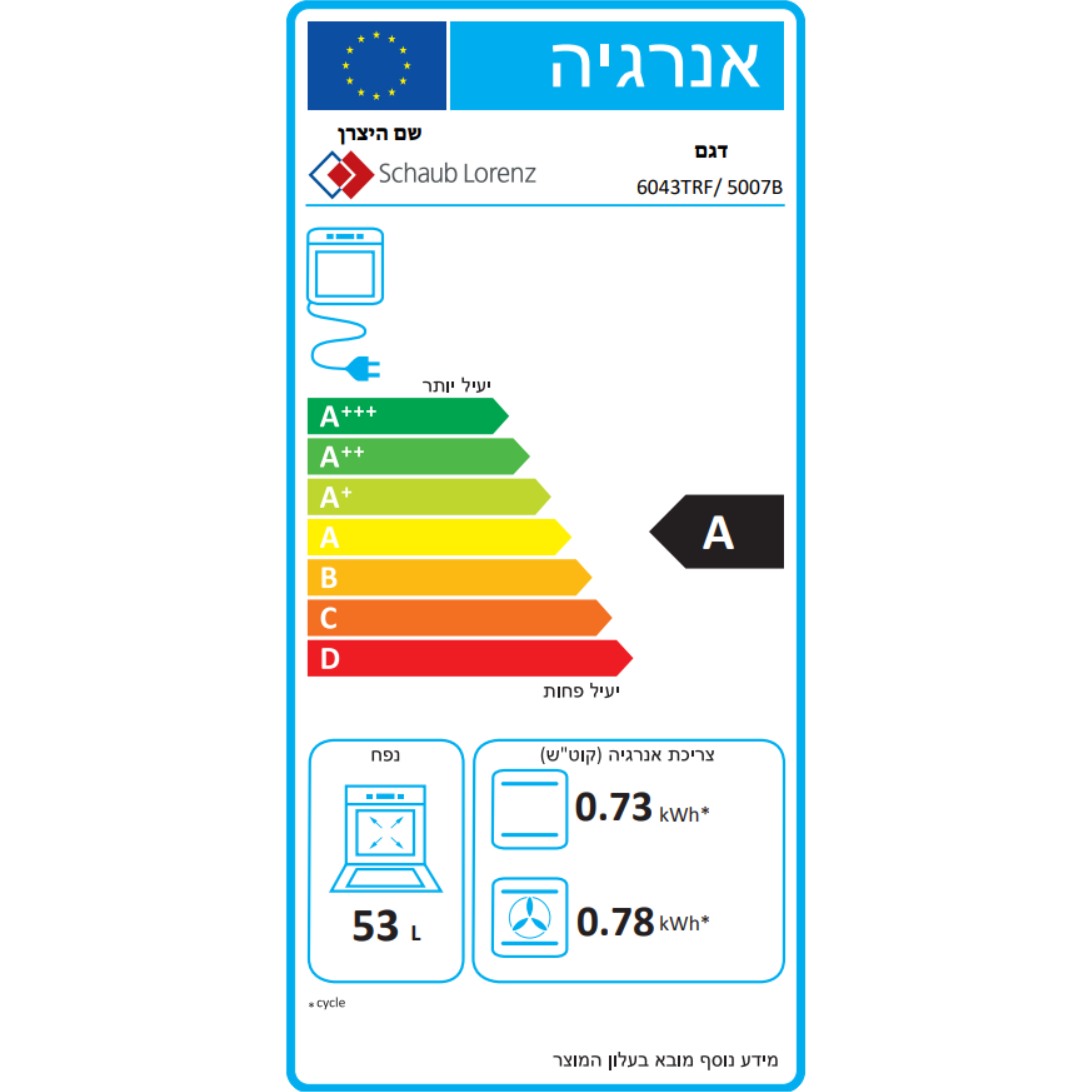 תנור משולב כיריים חשמליות Schaub Lorenz 5007B - תואם חד ותלת פאזי - גימור שחור פחם אחריות ע